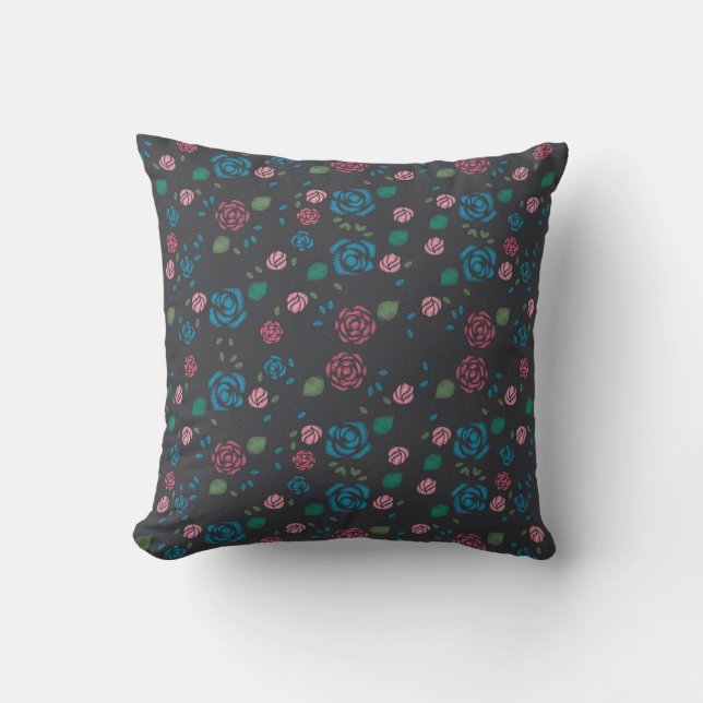 vintage red & blue Floral Pattern Cushion (Front)