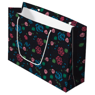 vintage red & blue Floral Pattern Large Gift Bag