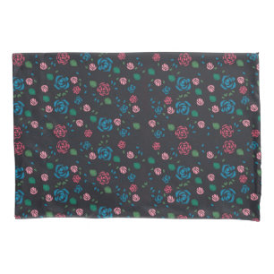 vintage red & blue Floral Pattern Pillowcase
