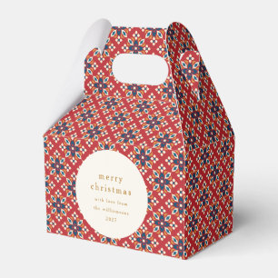 Vintage Red Blue Geometric Custom Merry Christmas Favour Box
