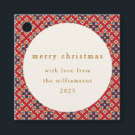Vintage Red Blue Geometric Custom Merry Christmas Favour Tags<br><div class="desc">Add a touch of warmth and charm to your holiday gifts with these customisable Christmas gift tags, featuring a bold red geometric pattern and elegant gold lettering. Perfect for personalising presents with your family's name and holiday wishes, these tags are a festive way to make your gifts unforgettable this season....</div>