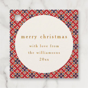 Vintage Red Blue Geometric Custom Merry Christmas Favour Tags
