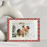 Vintage Red Blue Geometric Two Photo Christmas Holiday Card<br><div class="desc">Vintage Red Blue Geometric Two Photo Christmas Holiday Card</div>