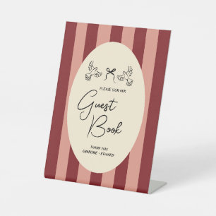 Vintage Red Blush Striped Wedding Guestbook Sign