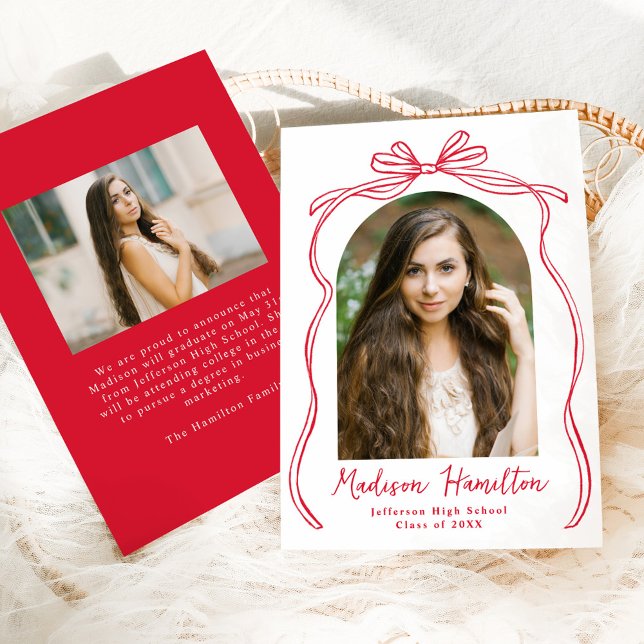 Vintage Red Bow Arch Photo Graduation Announcement (Creator Uploaded)