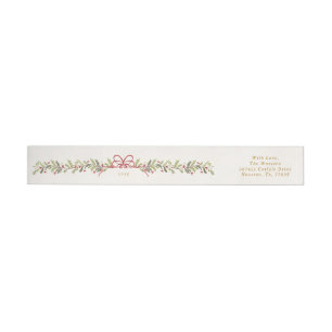 Vintage Red Bow Botanical Christmas Return Address Wrap Around Label