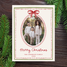 Vintage Red Bow Cream Christmas Photo