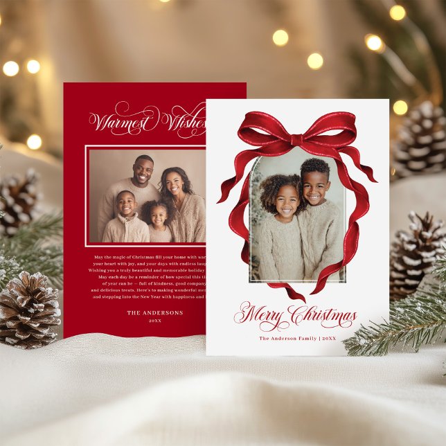 Vintage Red Bow Custom Photo Christmas Holiday Card (Creator Uploaded)