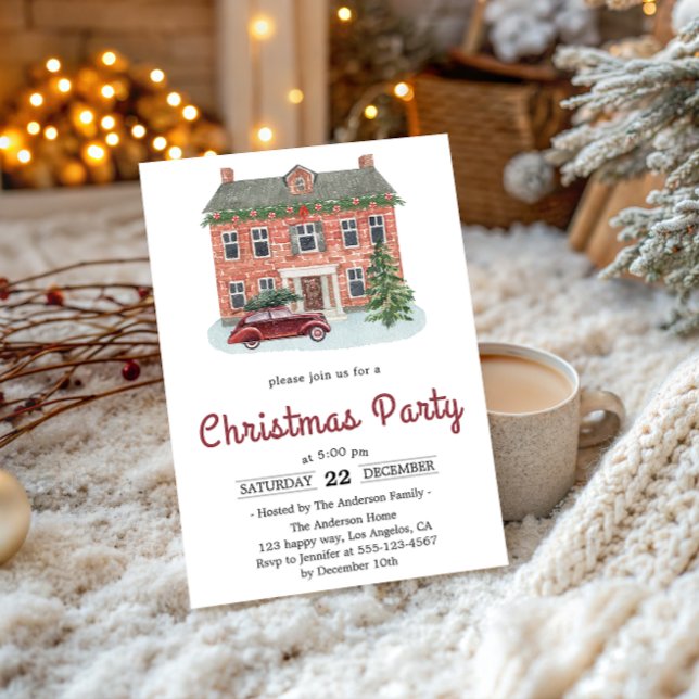 Vintage Red Brick House Christmas Party  Invitation (Creator Uploaded)