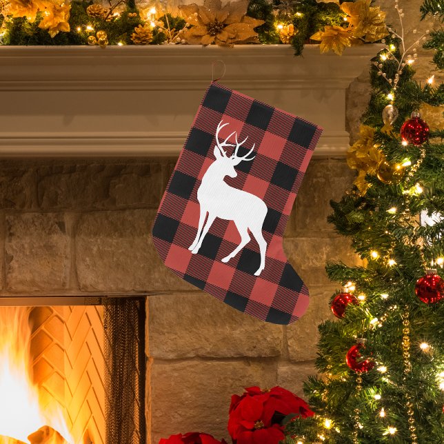 Vintage Red Buffalo Plaid & Deer  Large Christmas Stocking (Creator Uploaded)