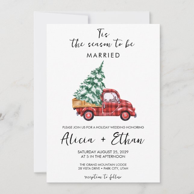  Vintage Red Buffalo Plaid Truck christmas wedding Invitation (Front)