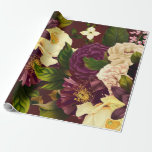 Vintage red burgundy maroon winter dramatic floral wrapping paper<br><div class="desc">Moody romantic deep red wine wrapping antique like paper with vintage winter purple and ivory cream floral bouquets. Suitable for Christmas,  winter weddings or any other elegant occasions.</div>