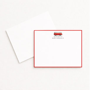 Vintage Red Bus Nursery Note Card with Red Border
