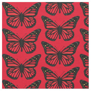 Vintage Red Butterfly Nature Themed Fabric