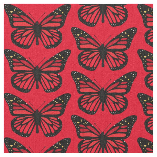 Vintage Red Butterfly Nature Themed Fabric (Close Up)