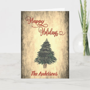 Vintage Red calligraphy Happy Holidays holly Holi Holiday Card
