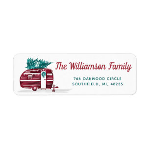 Vintage Red Camper Christmas Tree Monogram Address