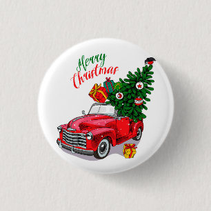 Vintage Red car Christmas 3 Cm Round Badge