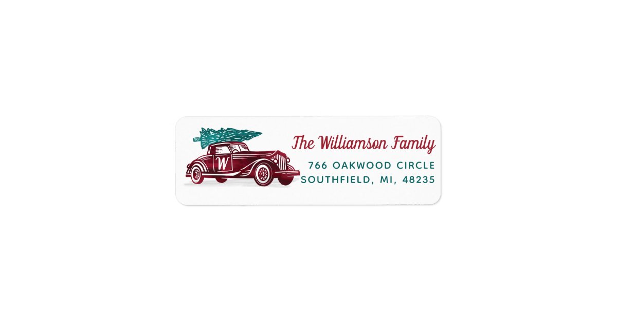 Vintage Red Car Christmas Tree Monogram Address | Zazzle.co.nz
