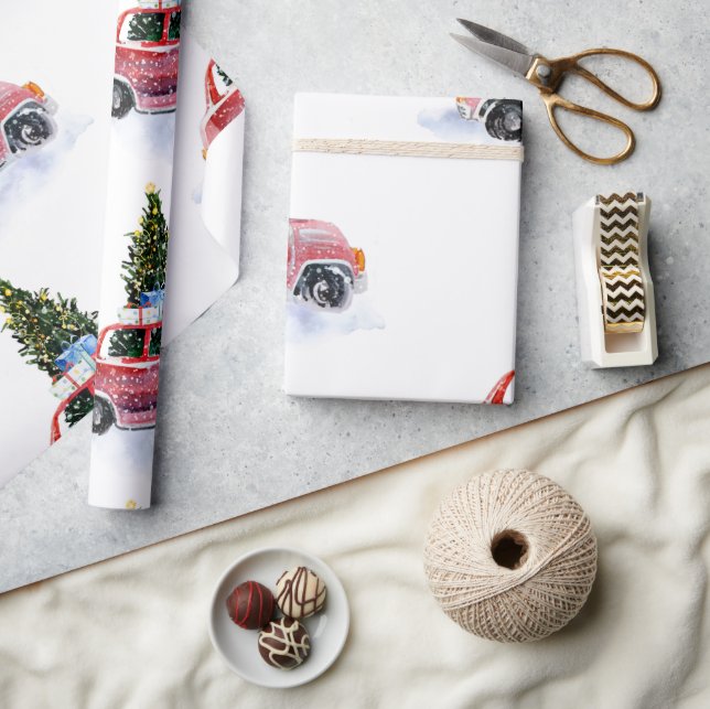 Vintage Red Car | Christmas Wrapping Paper (Crafts)
