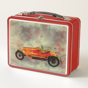 Vintage Red Car Metal Lunch Box