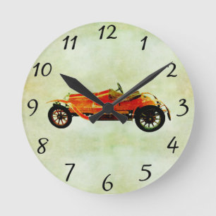 Vintage Red Car Round Clock