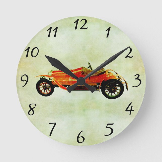 Vintage Red Car Round Clock (Front)