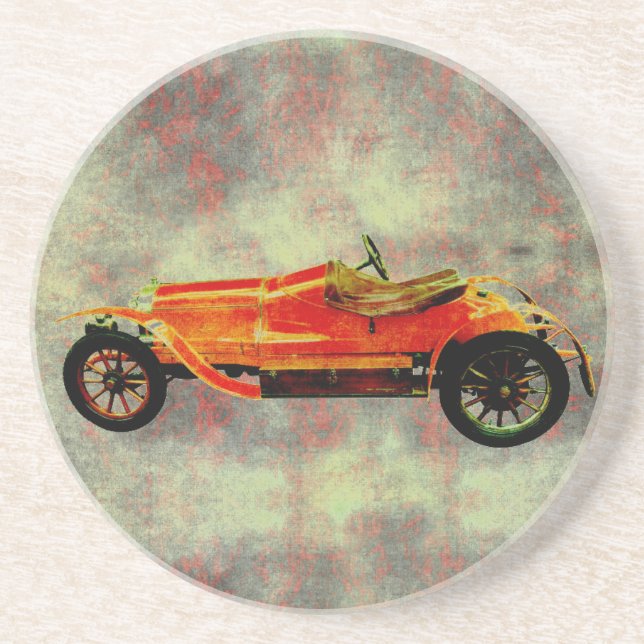 Vintage Red Car Sandstone Coaster (Front)