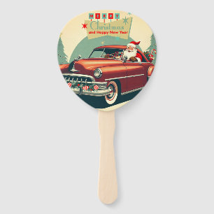 Vintage red car & Santa Hand Fan