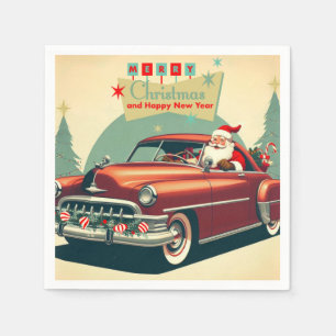 Vintage red car & Santa Napkin