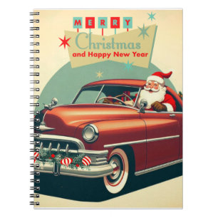 Vintage red car & Santa Notebook