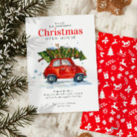 Vintage red car Tree Watercolor Christmas Party