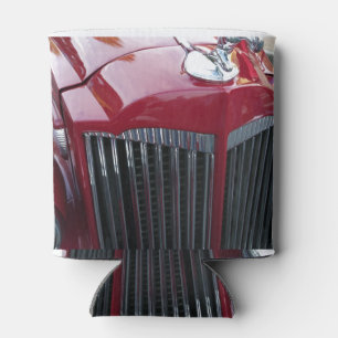 vintage red car with chrome hood ornament can cooler