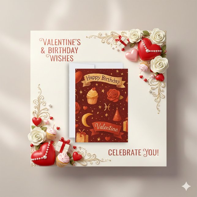 Vintage Red Celestial Birthday Valentine Holiday Card (Creator Uploaded)