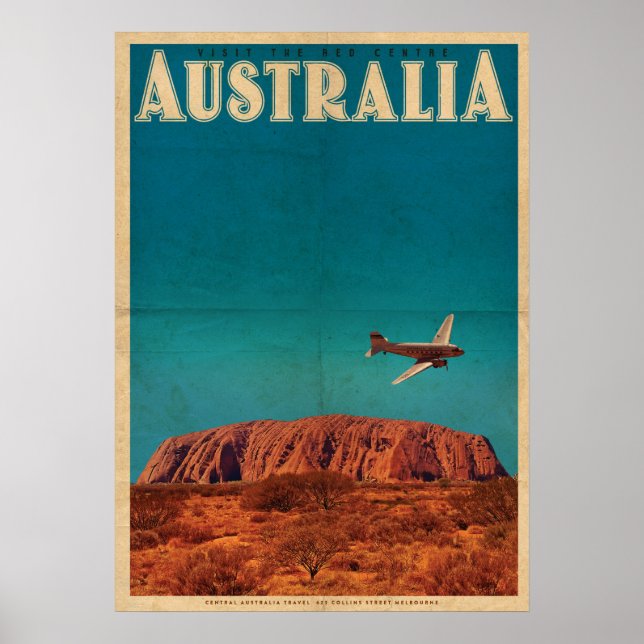 Vintage Red Center Australia Travel Poster (Front)