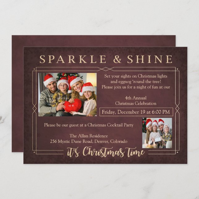 Vintage Red Chalkboard Christmas Party Invitatio Invitation (Front/Back)