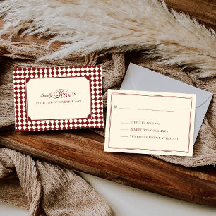 Vintage Red Chequered Old Money Wedding Mail In RSVP Card