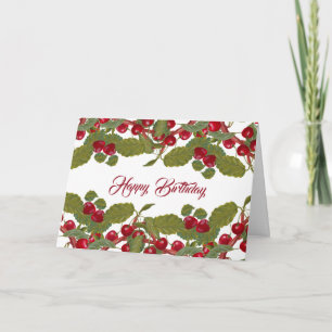 Vintage Red Cherries Watercolor Birthday Card