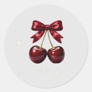 Vintage Red Cherry Coquette Bow Round Sticker