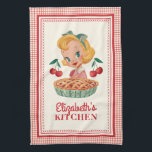 Vintage Red Cherry Gingham Kitchen Towel<br><div class="desc">An personalized vintage girl with cherries decorates this kitchen towel. Personalize it with your name. Makes a cute gift for a friend. Great for birthdays,  Christmas gifts,  etc. Designed for you by Blackberry Boulevard.</div>