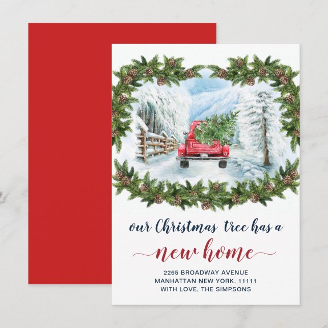 Vintage Red Christmas Farm Truck Rustic Moving Announcement (Front/Back)