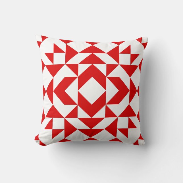 Vintage Red Christmas Geometric Quilt Art Design Cushion (Front)