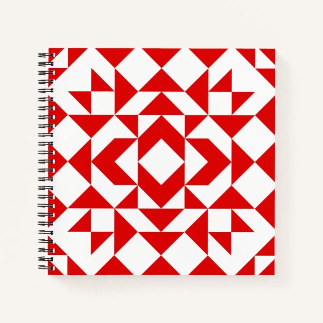 Vintage Red Christmas Geometric Quilt Art Design Notebook (Front)