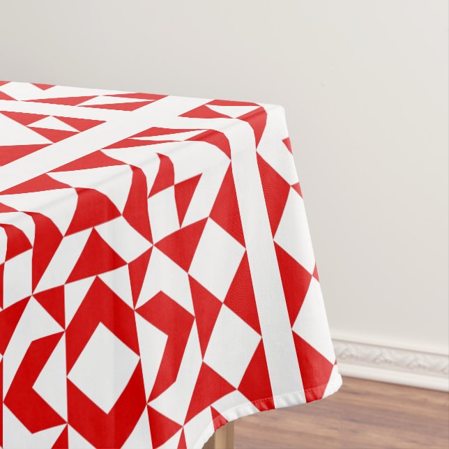 Vintage Red Christmas Geometric Quilt Pattern Tablecloth (In Situ)