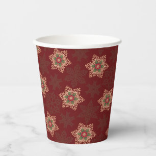 Vintage Red Christmas Holly Celtic Star Pattern Paper Cups