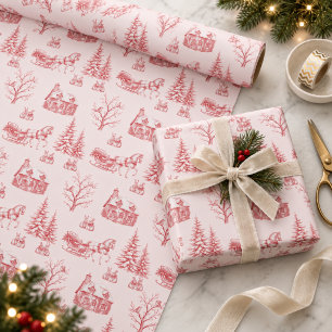 Vintage Red Christmas Toile Horse Sleigh Wrapping Paper