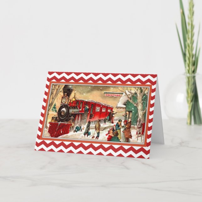 Vintage Red Christmas Train Card (Front)