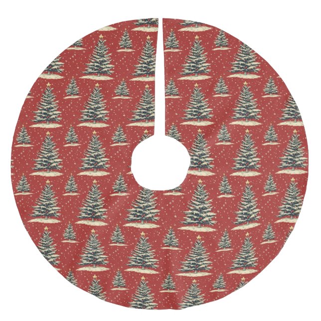 Vintage Red Christmas Tree Brushed Polyester Tree Skirt (Front)