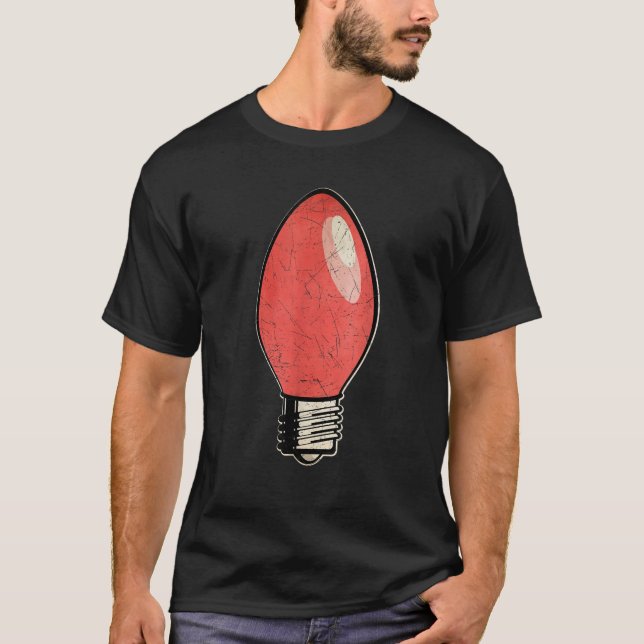Vintage Red Christmas Tree Light Bulb  T-Shirt (Front)
