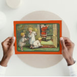 Vintage Red Christmas Tree Santa Gifts Boys Winter Holiday Card<br><div class="desc">This Vintage Themed Retro Christmas Winter Red,  Green and Beige Holiday Postcard with Young Lady,  Chrismas tree,  pine branch and gifts will be perfect for your holiday greeting. You can also find other designs in this stile in my store.</div>